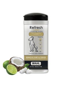 Refresh Large Dog Wipes - Coconut Lime Verbena 820017, front of container and label