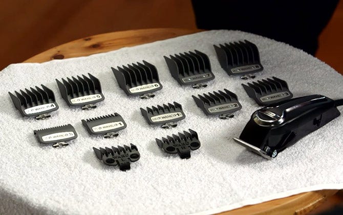 Selecting the right guide combs for to give yourself a haircut.